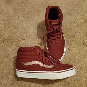 High Top Maroon with Rose Gold Design Vans